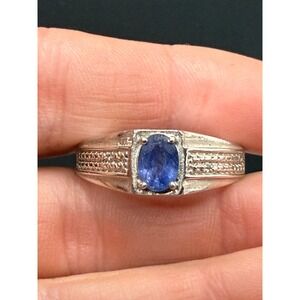 Karis Rhinestone Ring Blue Silver Tone Large Size 12